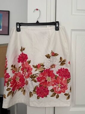 Covington Cream A-Line Skirt with Pink Floral Border